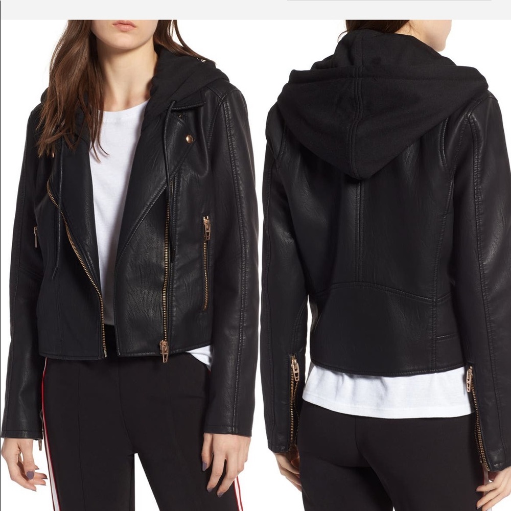 Blanknyc leather jacket. Detachable hood. Never worn! Perfect condition.